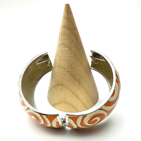 Retro Groovy Orange Swirls Clamper Bracelet — Size 7 1/4 — EUC - Picture 6 of 8